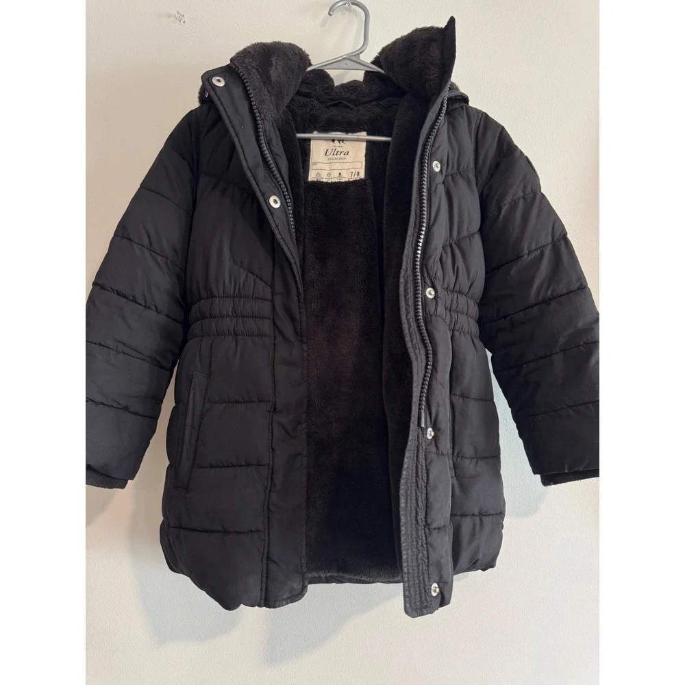 Abercrombie & Fitch A&F Ultra Puffer Jacket Girls 7/8 Black Lined Parka Coat